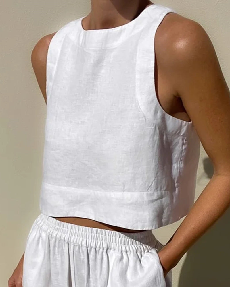 Tara | Women's Sleeveless Crop Top Wide Leg Two-Piece Set 1