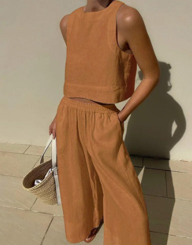 Tara | Women's Sleeveless Crop Top Wide Leg Two-Piece Set 5