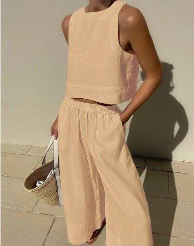 Tara | Women's Sleeveless Crop Top Wide Leg Two-Piece Set 6
