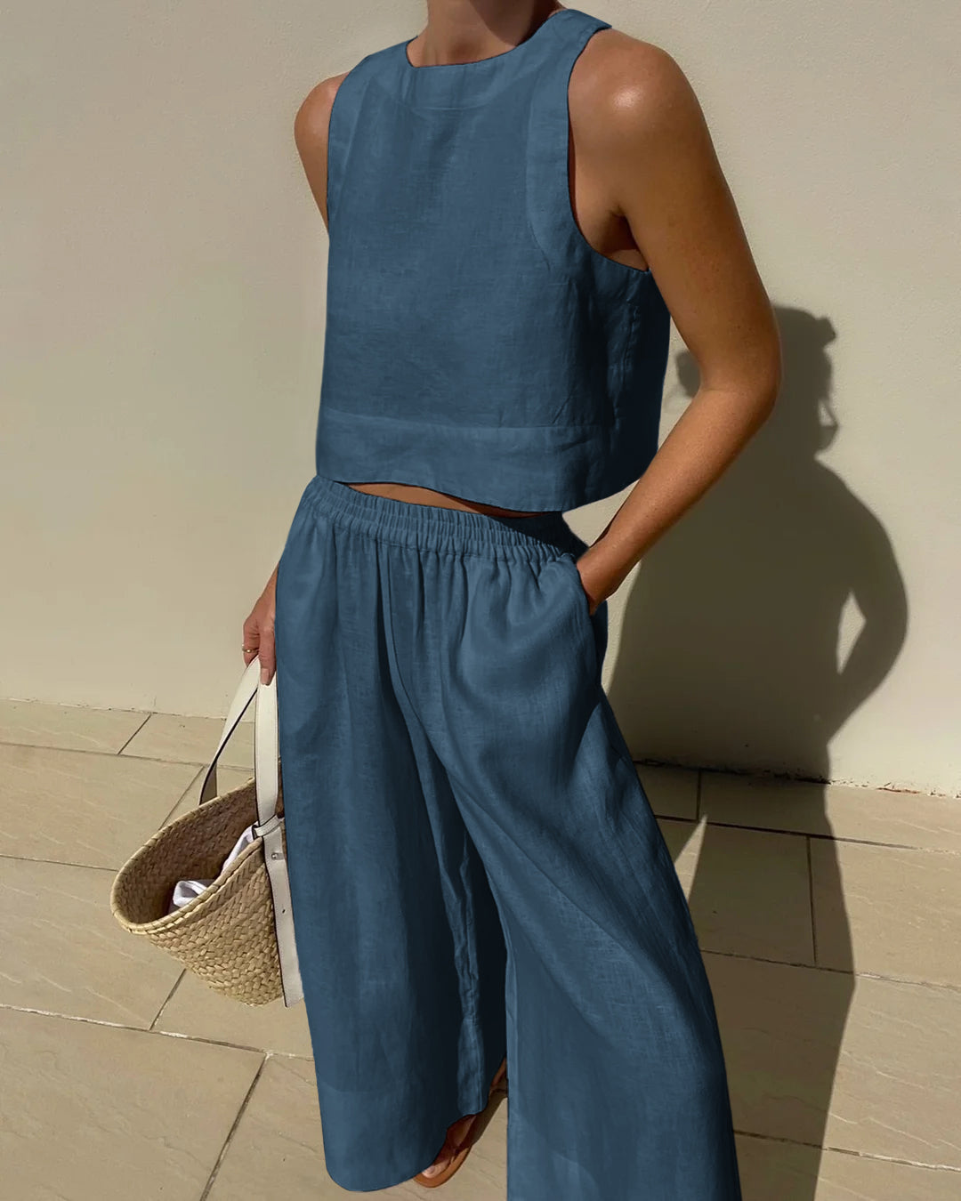 Tara | Women's Sleeveless Crop Top Wide Leg Two-Piece Set 8