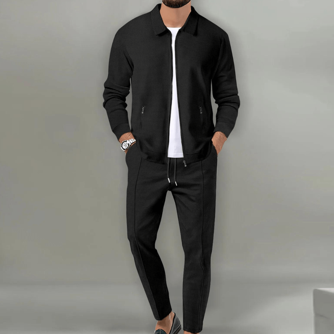 Taron | Men's Waffle Knit Zip Up Tracksuit Set 2