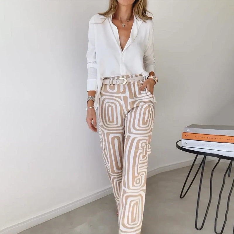 Tessa | Women's Printed Wide Leg Belted Two-Piece Set 2