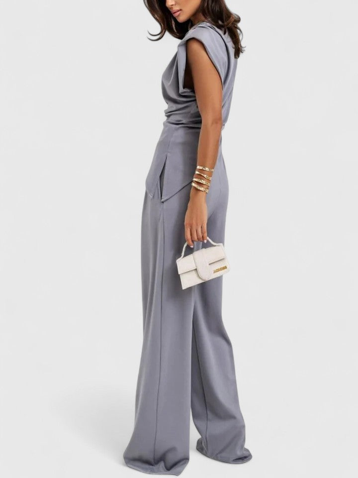 Tessa | Women's Sleeveless Draped Asymmetric Wide Leg Set 5
