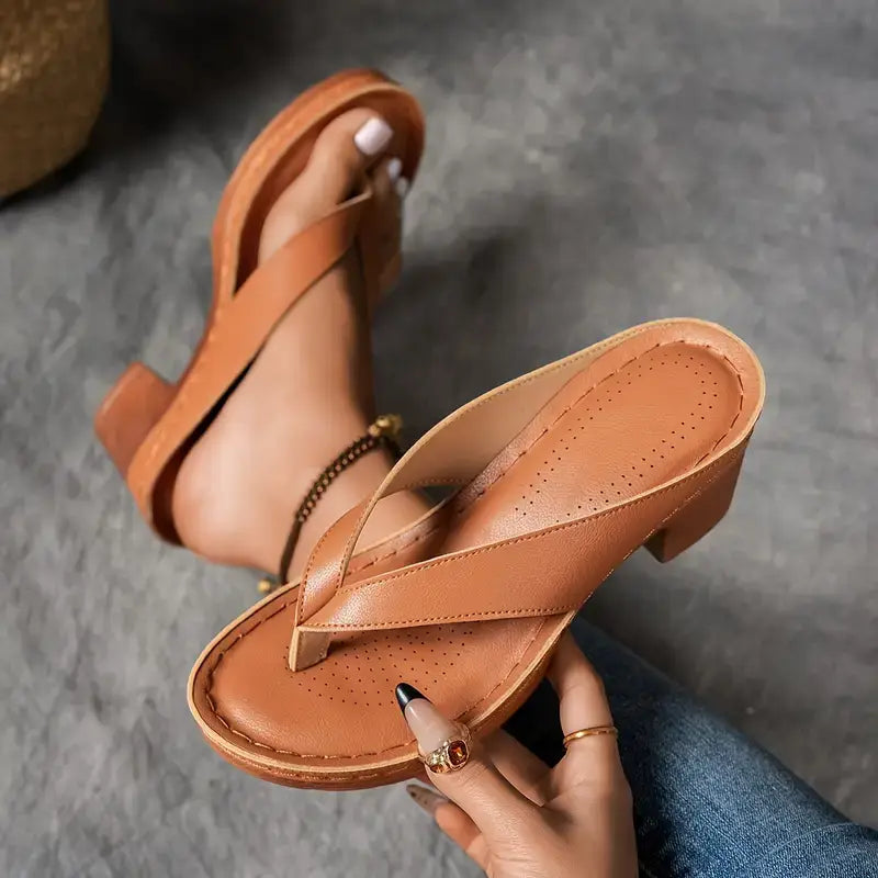 Tessa | Women's T-Strap Block Heel Slip On Sandals 2
