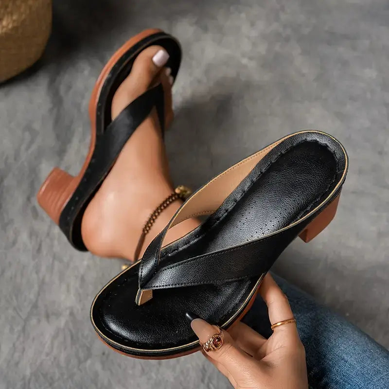 Tessa | Women's T-Strap Block Heel Slip On Sandals 4