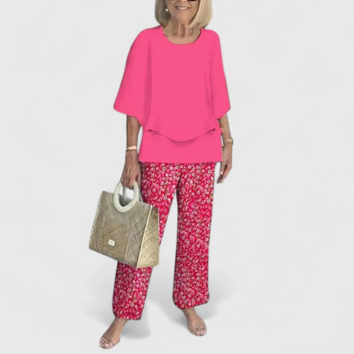 Tessa | Women's Two-Piece Set Layered Top Floral Print Trousers 5