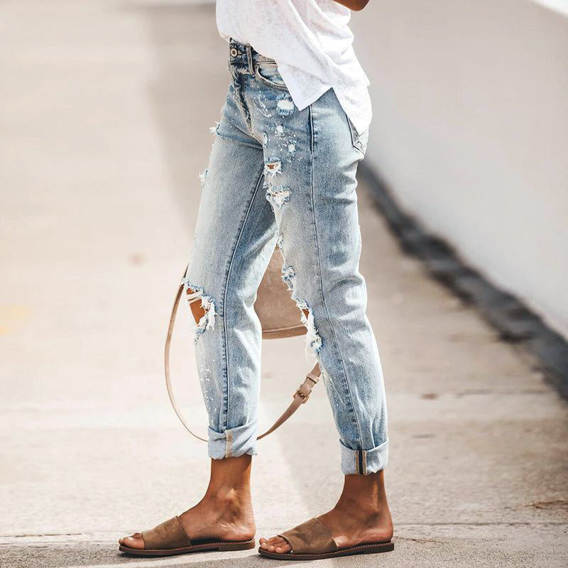 Vespera | Ripped Tapered Leg Denim Jeans 2