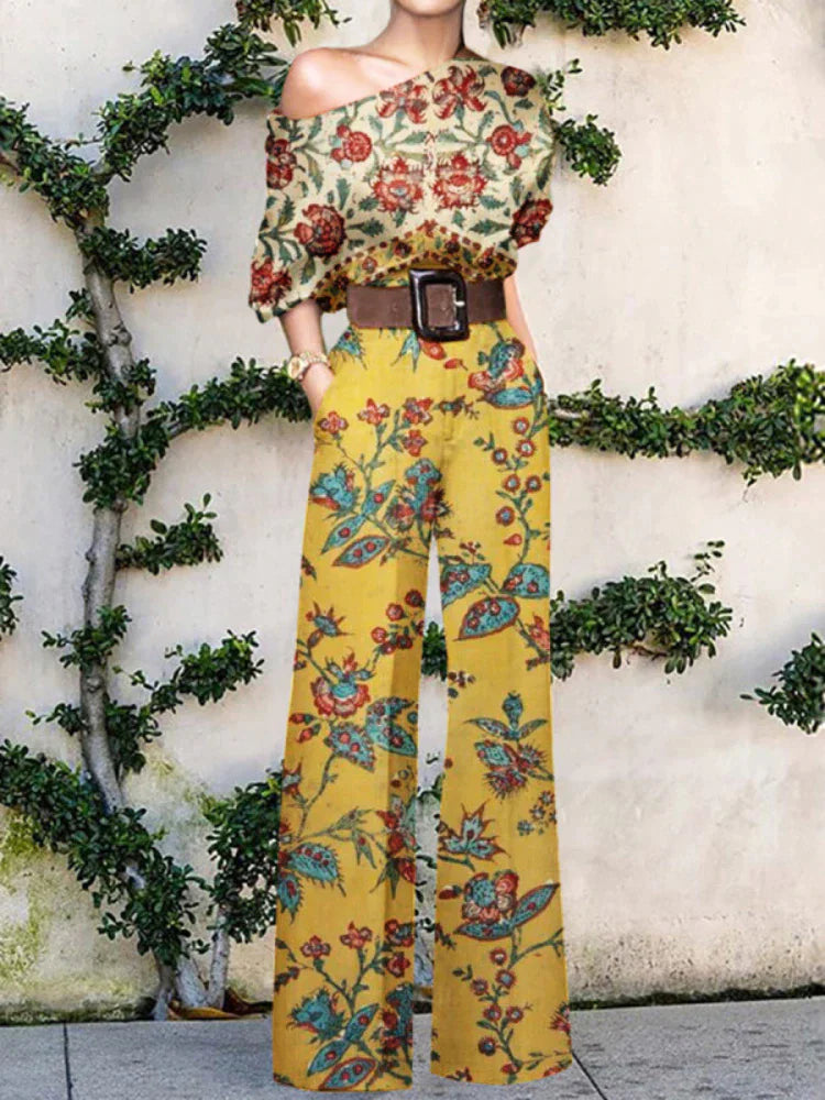 Wavina | One Shoulder Wide Leg Jumpsuit with Print 4
