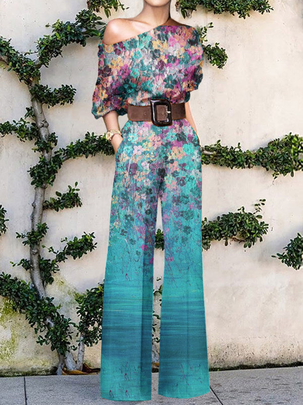 Wavina | One Shoulder Wide Leg Jumpsuit with Print 5