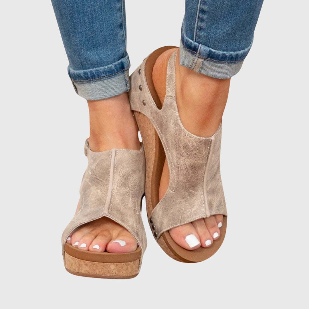 Wendy | Women's Wedge Sandals Open Toe Slingback Cork Platform 1