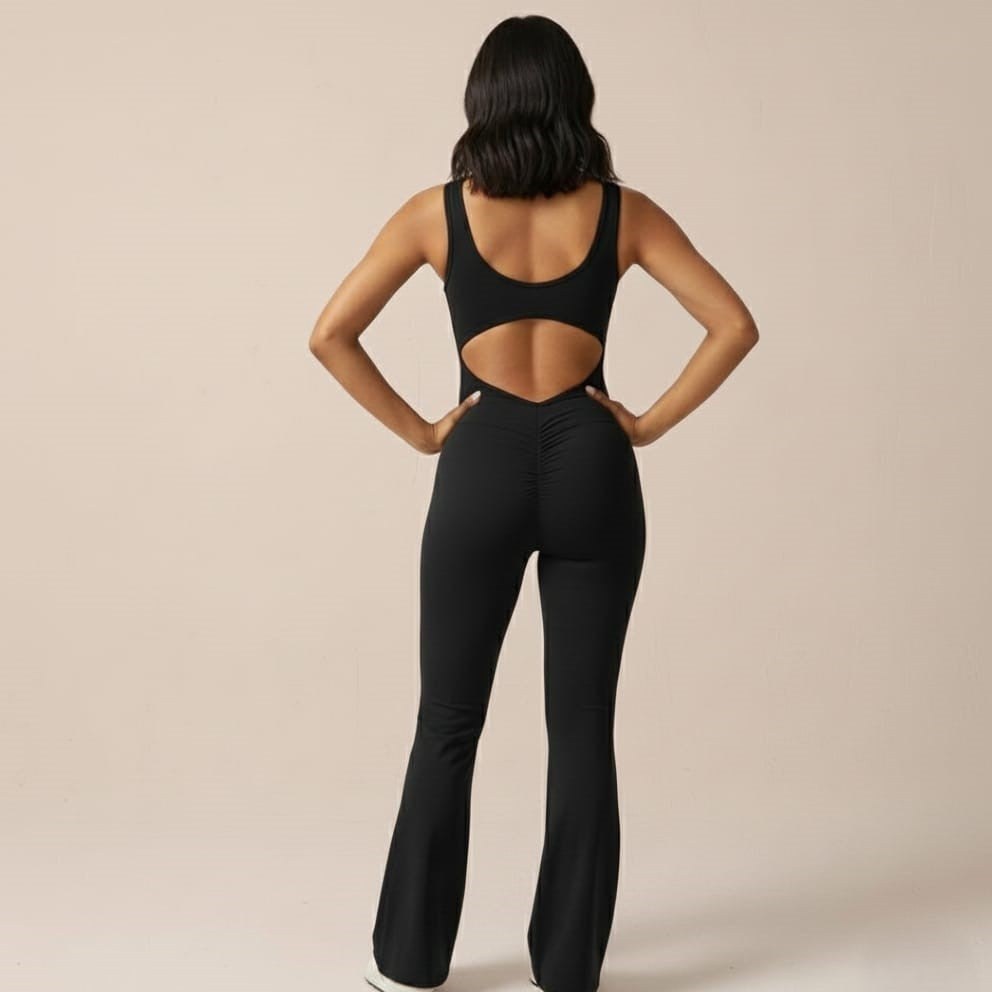 Craftsmiley V-Back Flared Jumpsuit + Free Contour Ultra Comfy Bodysuit | Sexy Backless Women's Jumpsuit