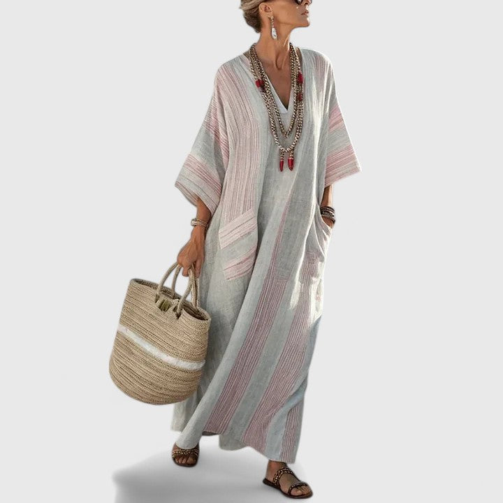 Woman wearing Elegant Boho Dress in natural light showing lightweight drape and comfortable fit