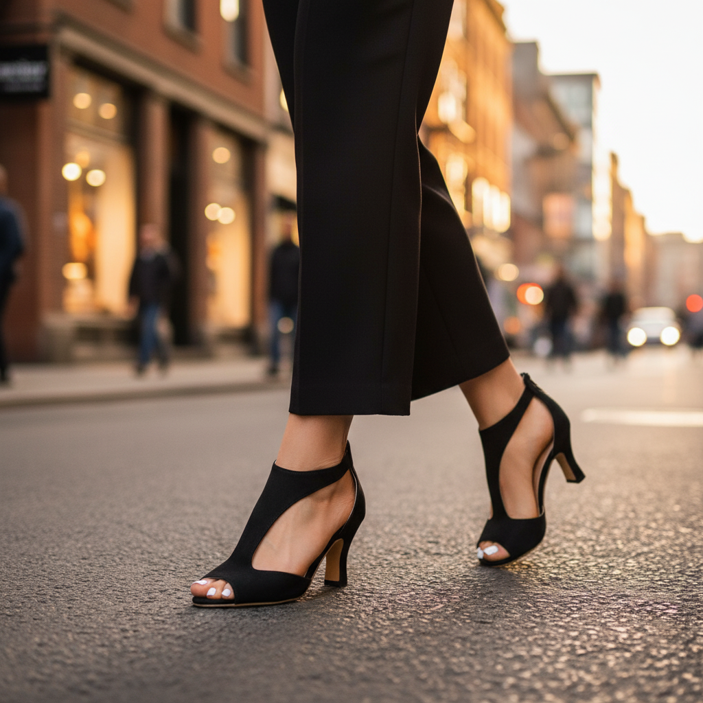 Detail of smooth finish upper and side zipper closure on women's supportive orthopedic block heels