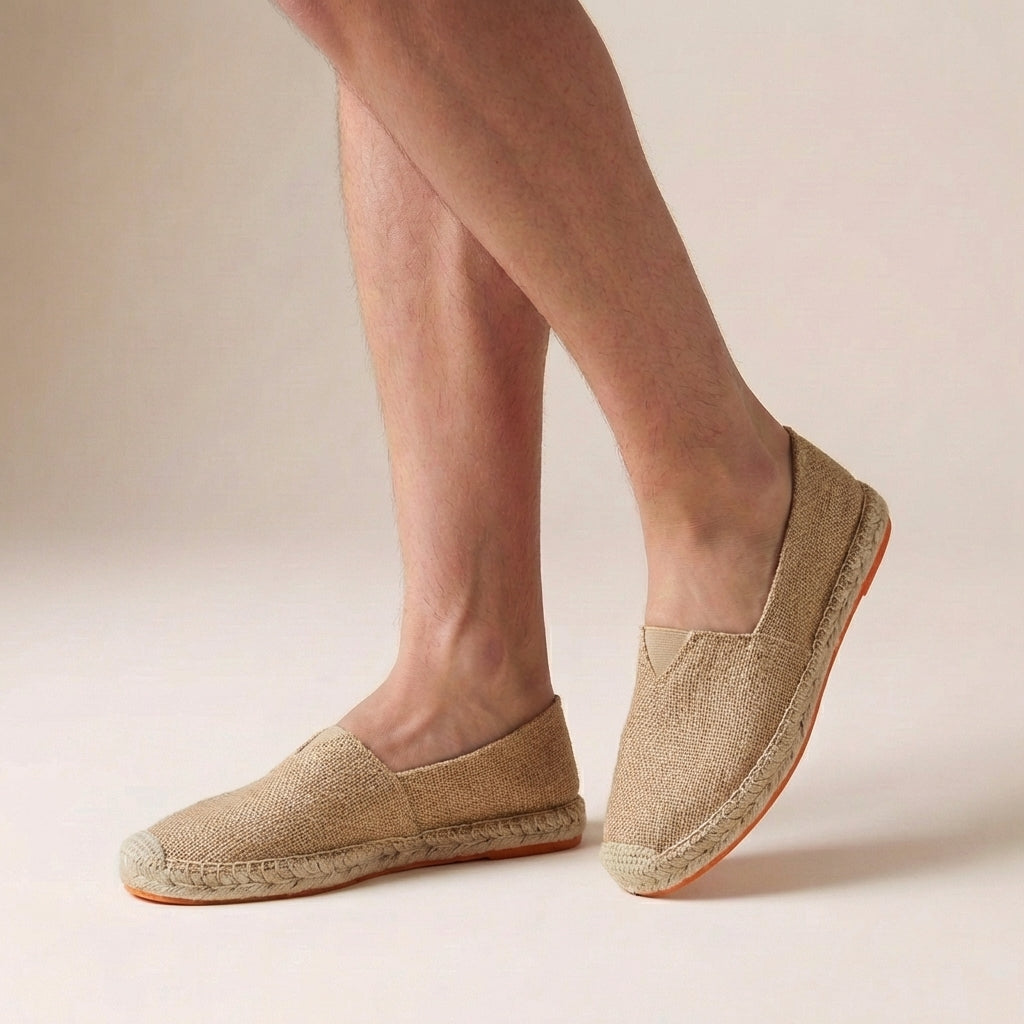 Overhead view of Women's Orthopedic Jute Sole Slip-On Espadrilles showing canvas upper and natural jute wrapping