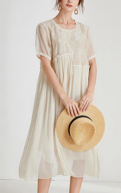 Side angle showing the relaxed fit and lightweight drape of the Boho Chiffon Summer Maxi Dress