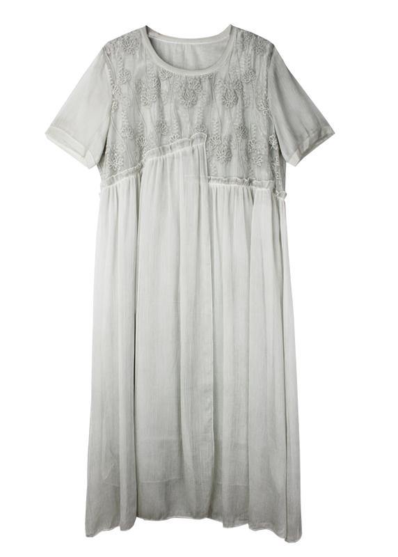 Detail of the semi-sheer lightweight fabric and flowing skirt on the Boho Chiffon Summer Maxi Dress