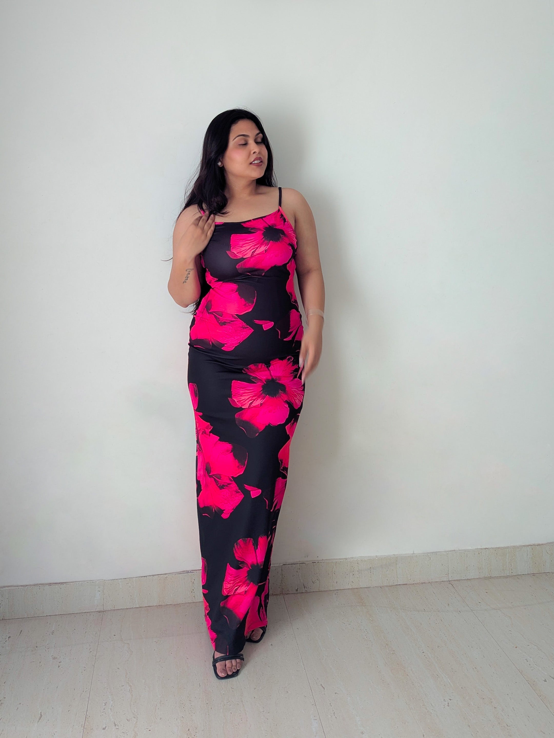 Craftsmiley's Flowery black bodycon dress