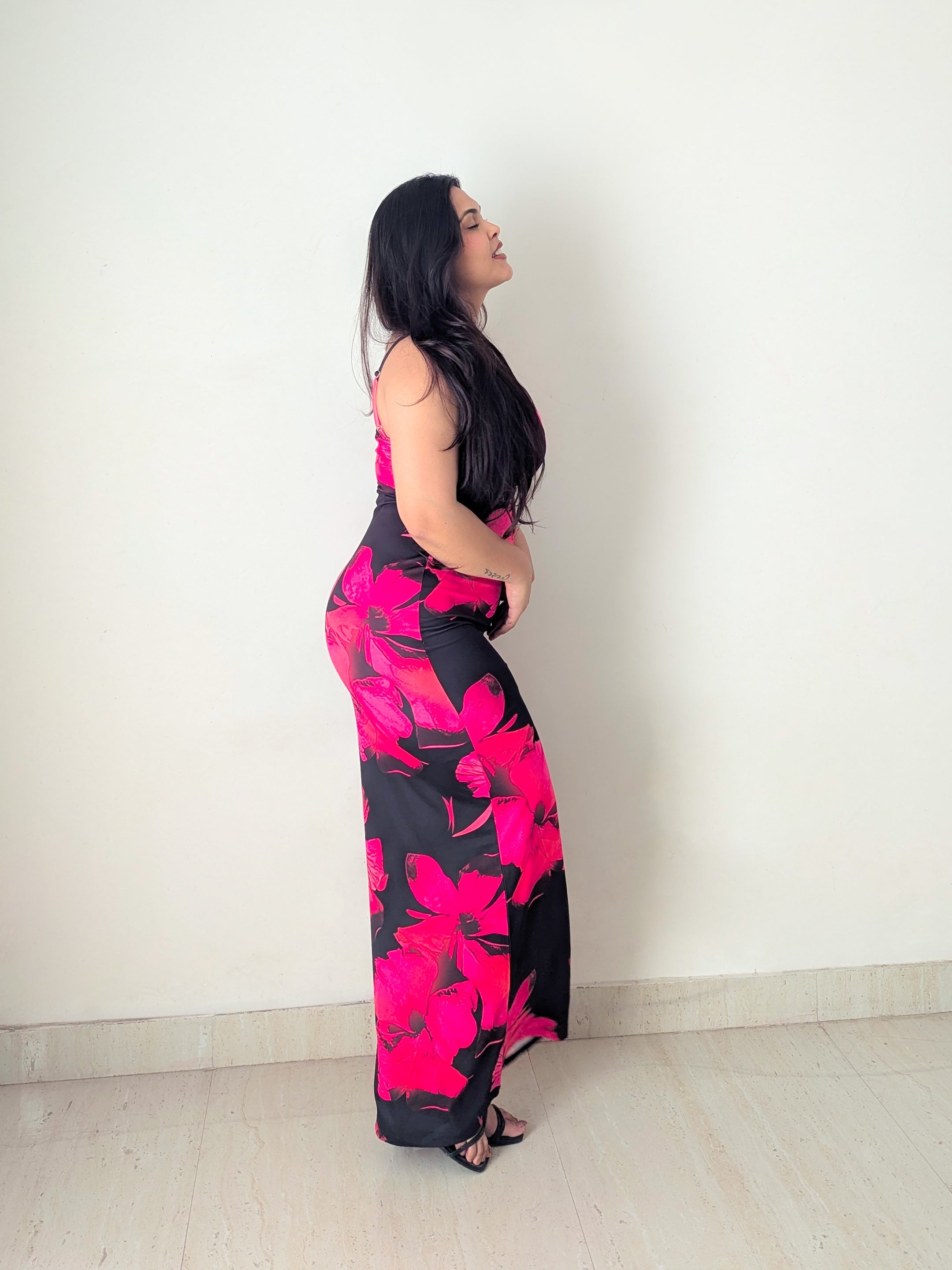 Craftsmiley's Flowery black bodycon dress
