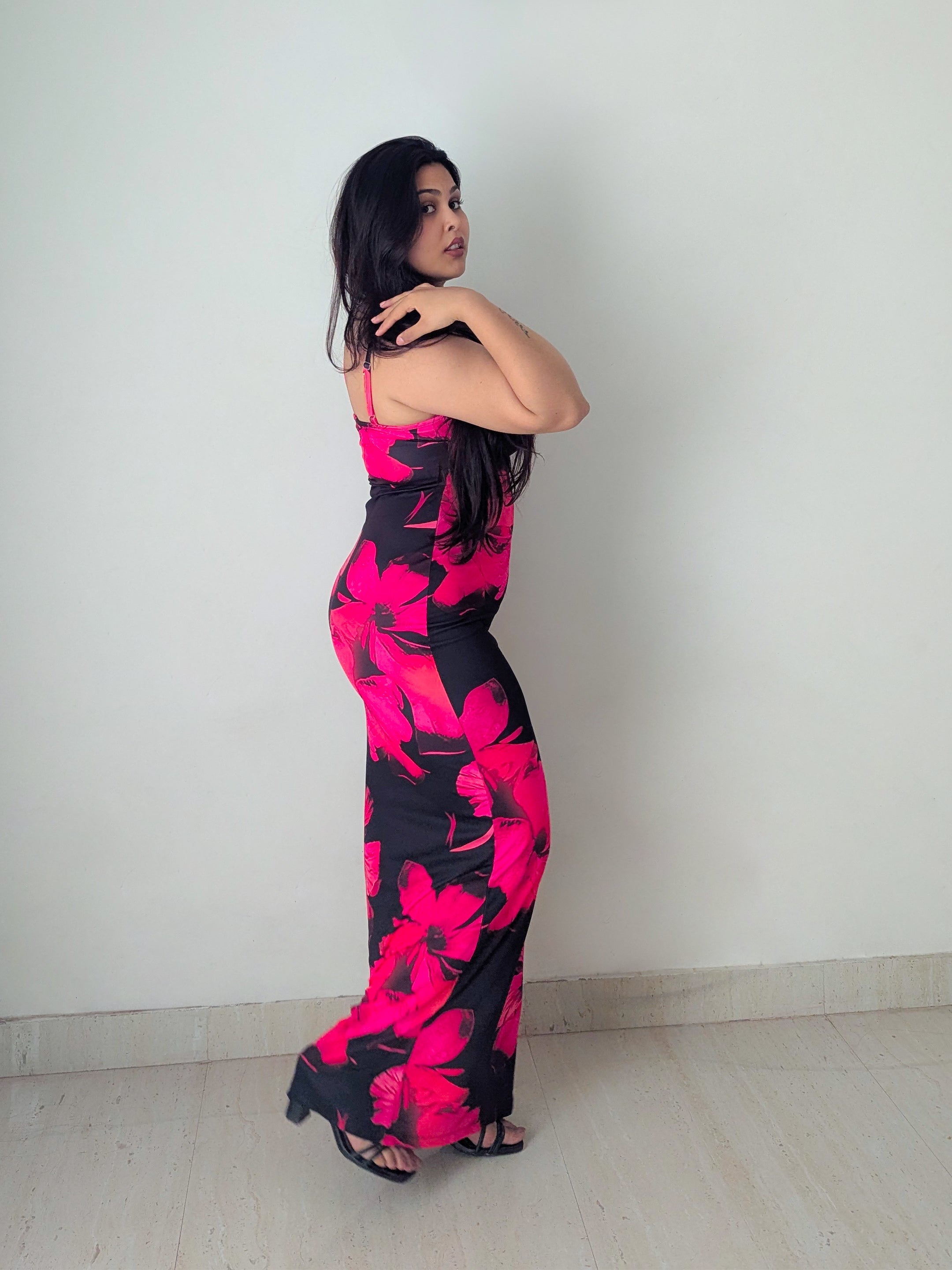 Craftsmiley's Flowery black bodycon dress