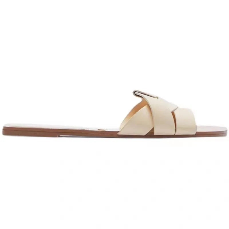 Alvida | Women's Flat Woven Leather Slides 