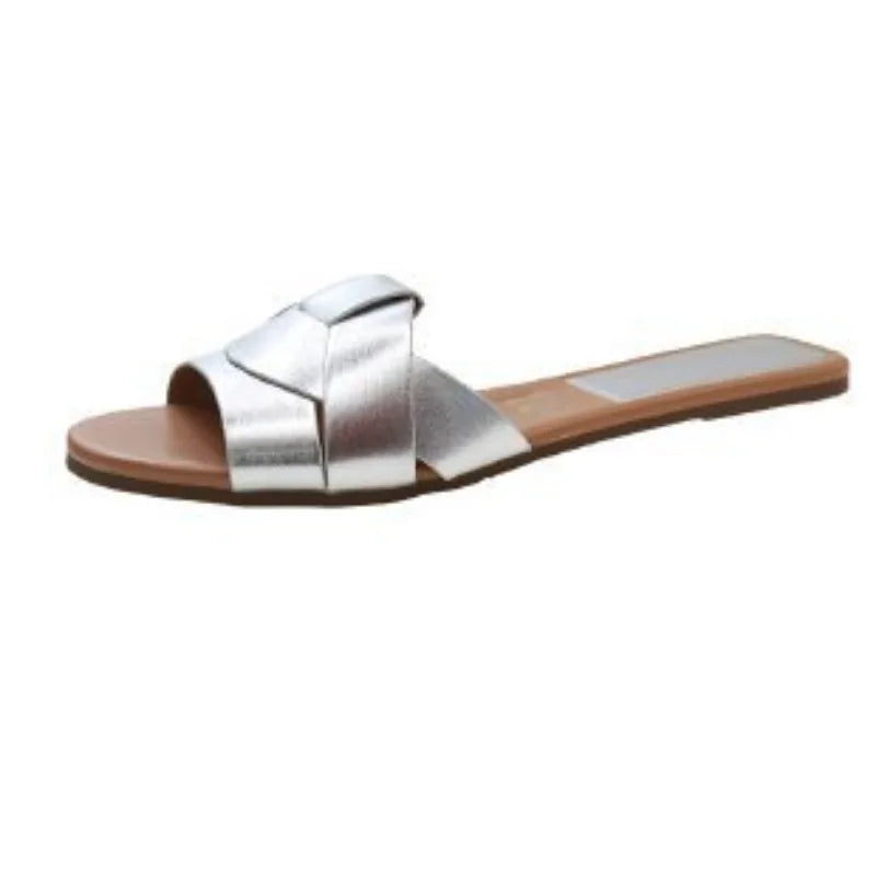 Alvida | Women's Flat Woven Leather Slides 