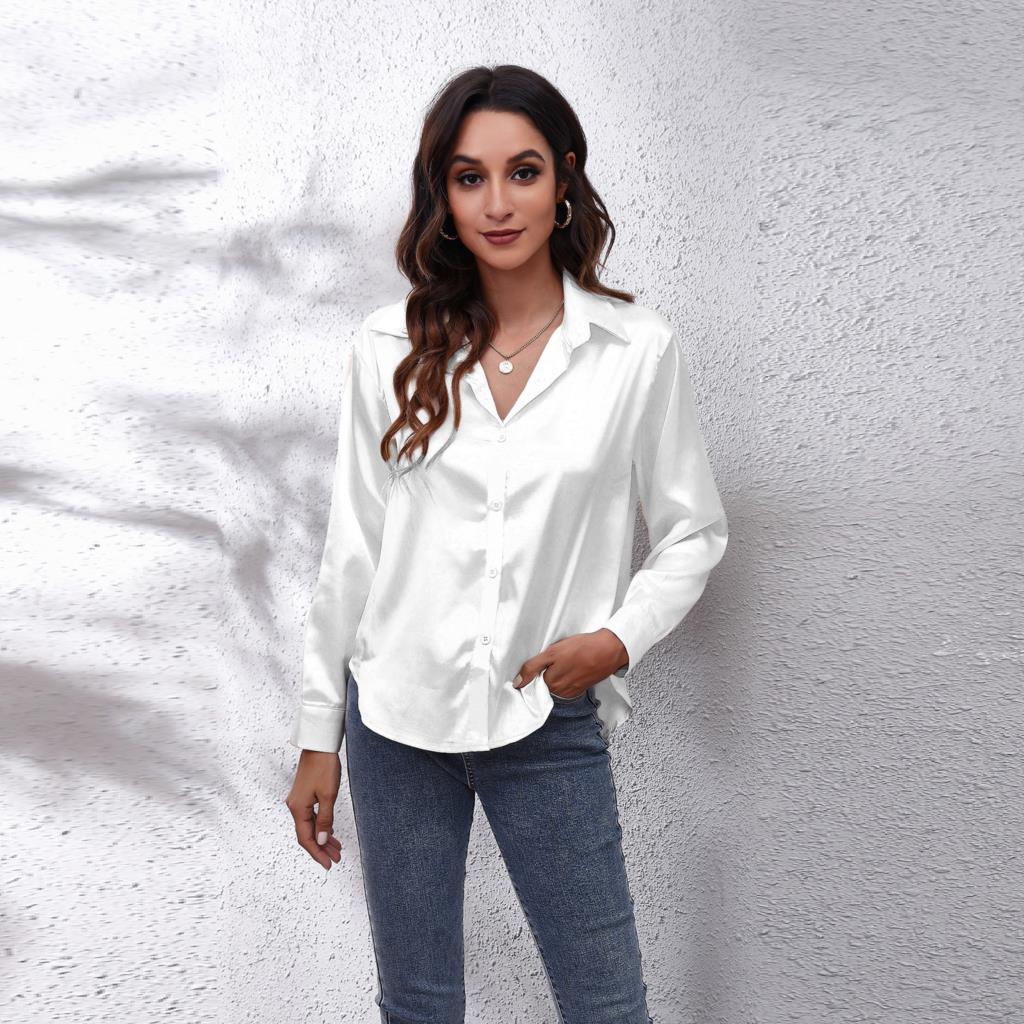 Bella | Women's Satin Blouse Loose Fit Button-Down  2