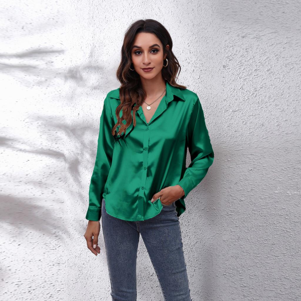 Bella | Women's Satin Blouse Loose Fit Button-Down  5