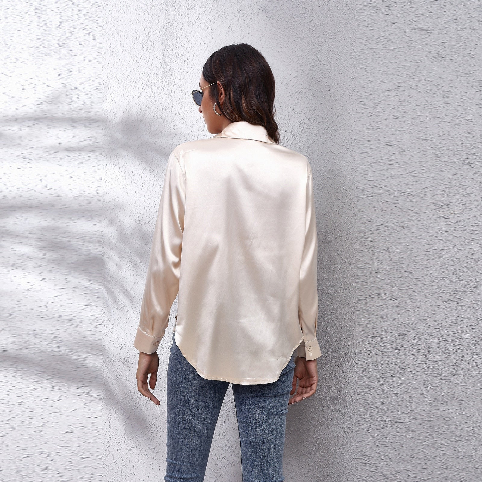 Bella | Women's Satin Blouse Loose Fit Button-Down  7