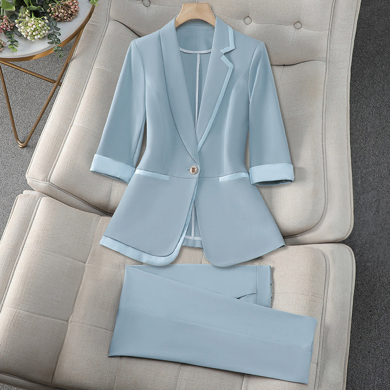 Bianca | Women's Half Sleeve Peplum Blazer Pants 2 Piece Suit Set