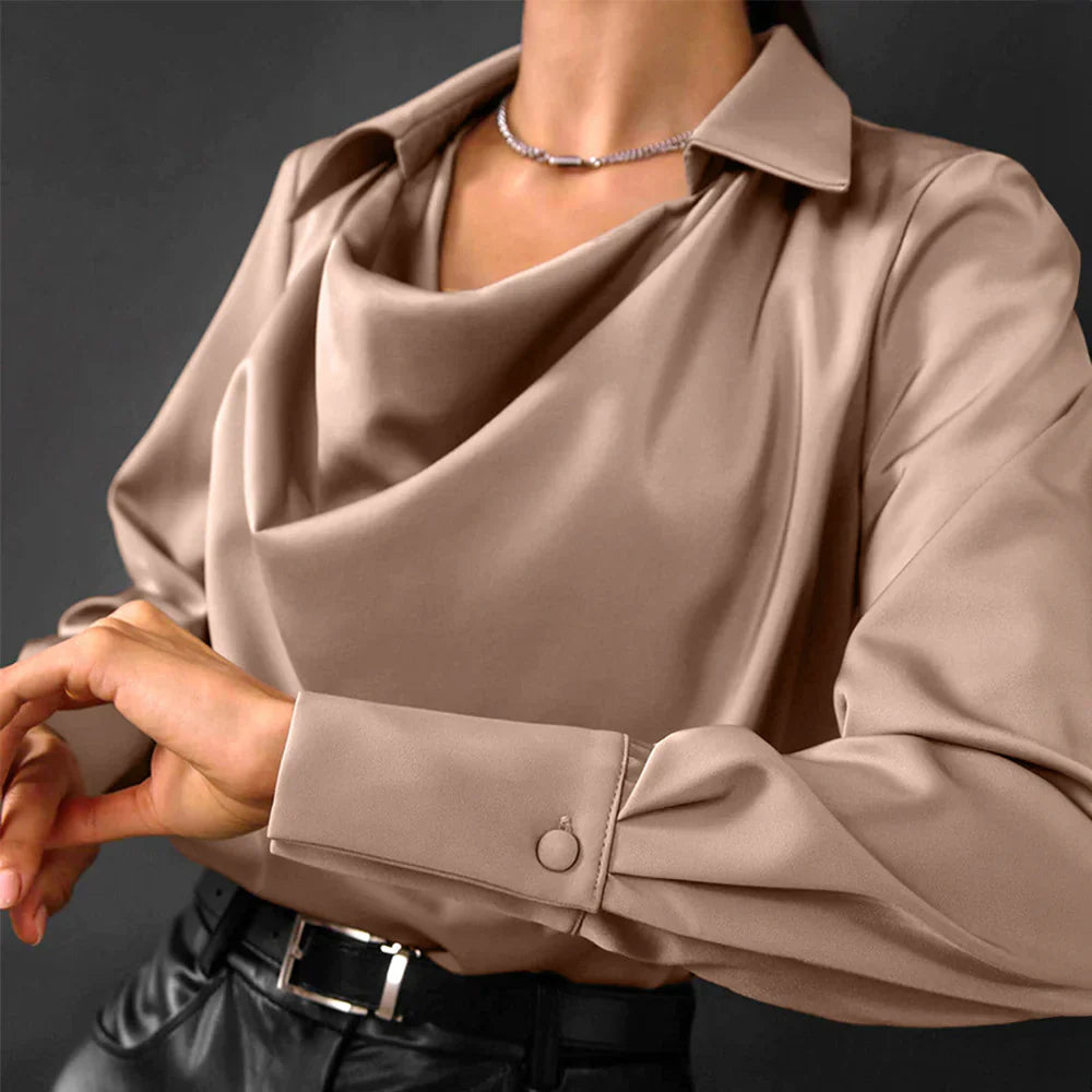 Bianca | Women's Satin Blouse Cowl Neck Long Sleeve Point Collar 3