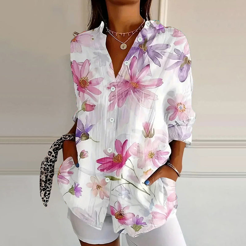 Bianca | Women's Spring Floral Print Long Sleeve Button-Down Blouse 3