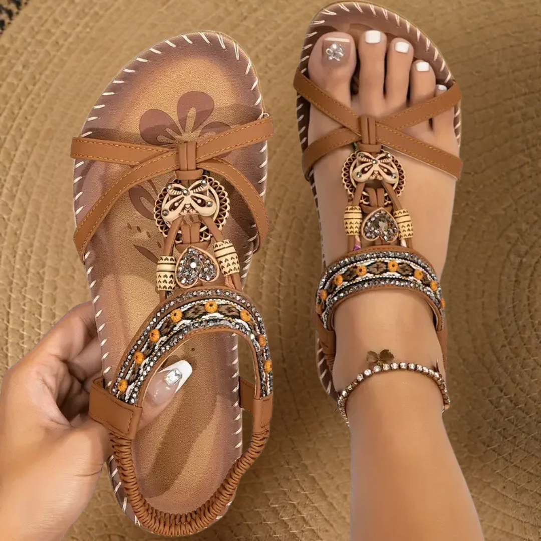Bonnie | Women's Bohemian Flat Sandals Beaded T-Strap Slingback 3