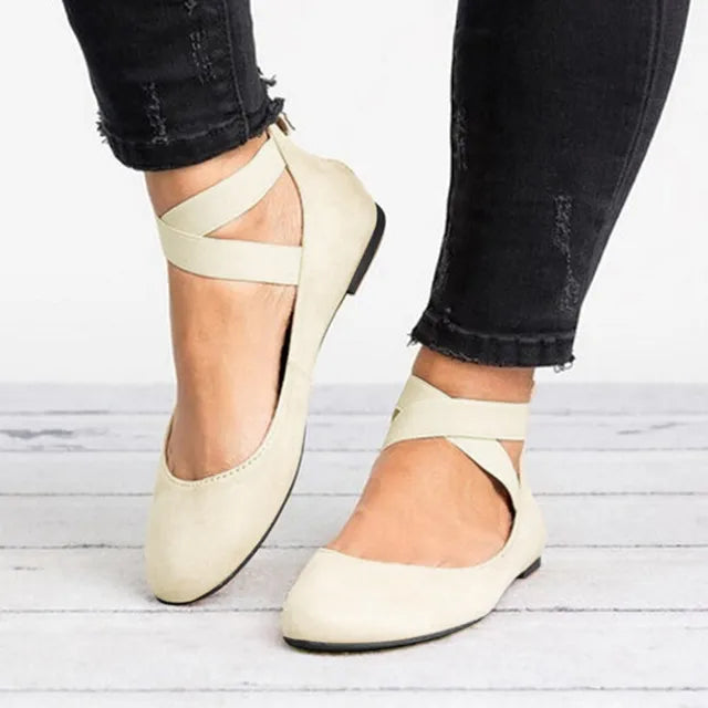 Bristol | Women's Cross Strap Round Toe Ballet Flat Shoes