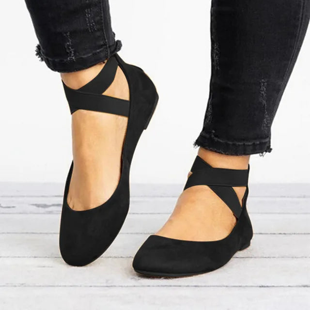 Bristol | Women's Cross Strap Round Toe Ballet Flat Shoes