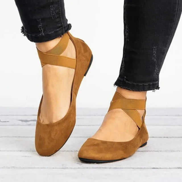 Bristol | Women's Cross Strap Round Toe Ballet Flat Shoes