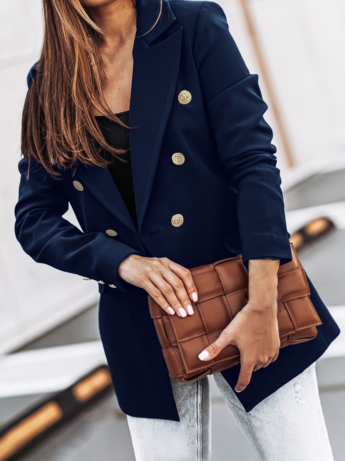 Brooke | Women's Double-Breasted Blazer Gold Button Fitted 3