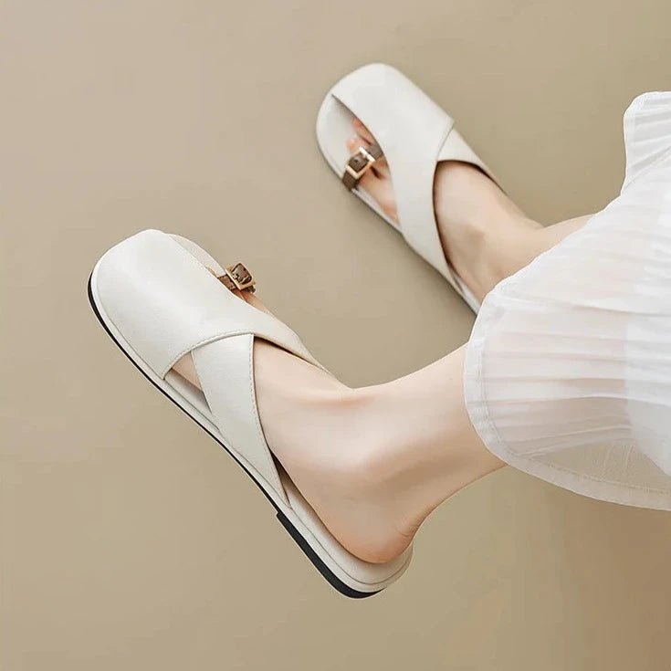 Calixa | Leather Slides for Women Closed Toe