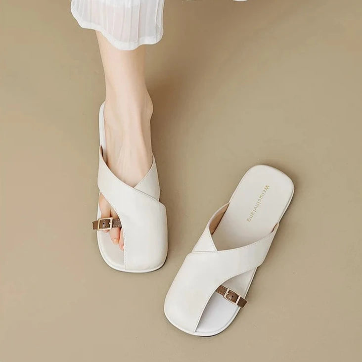 Calixa | Leather Slides for Women Closed Toe