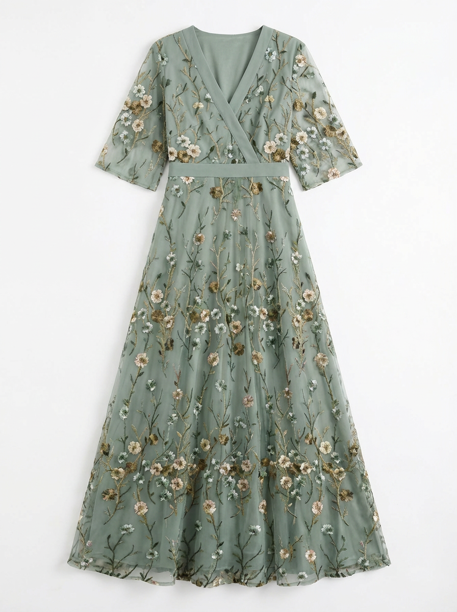 Daisy | Women's Floral Embroidered V-Neck Maxi Dress 2