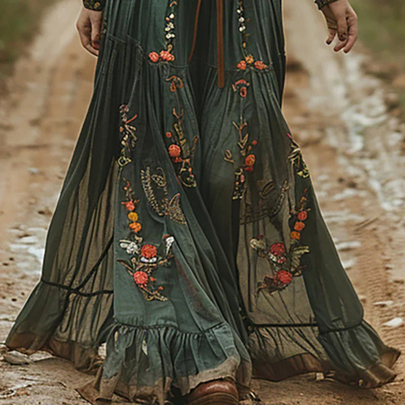 Dara | Women's Maxi Dress Floral Embroidered Long Sleeve Button 4