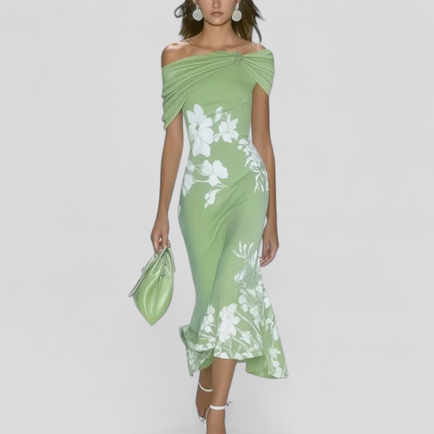 Dara | Women's Off-Shoulder Midi Dress Floral Print Ruffle Hem