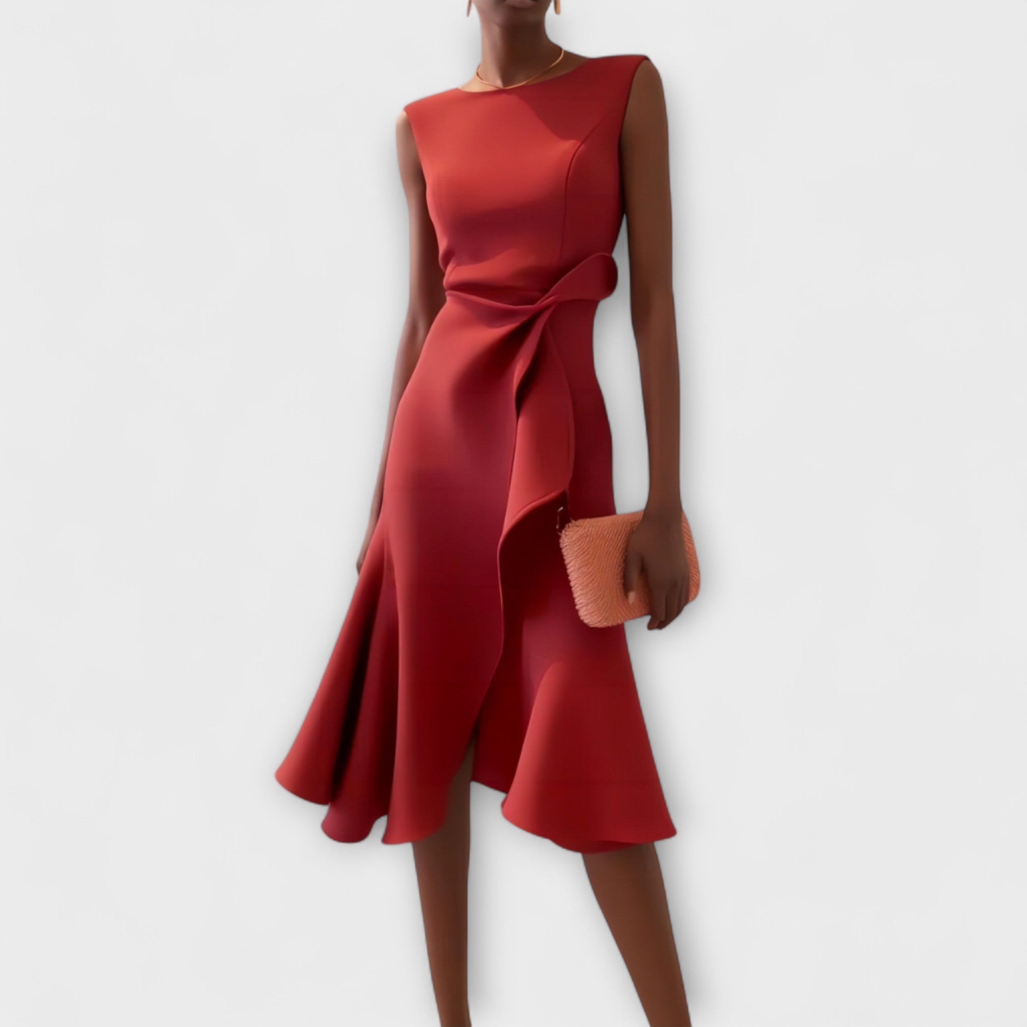 Dara | Women's Sleeveless Draped Asymmetric Ruffle Midi Dress