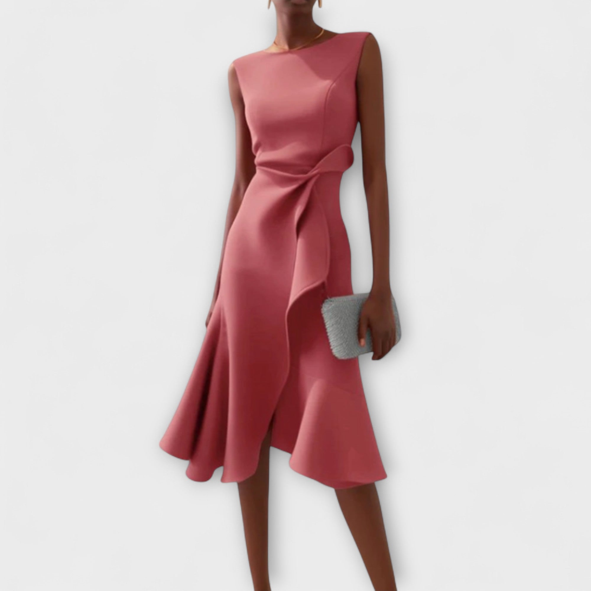 Dara | Women's Sleeveless Draped Asymmetric Ruffle Midi Dress 2