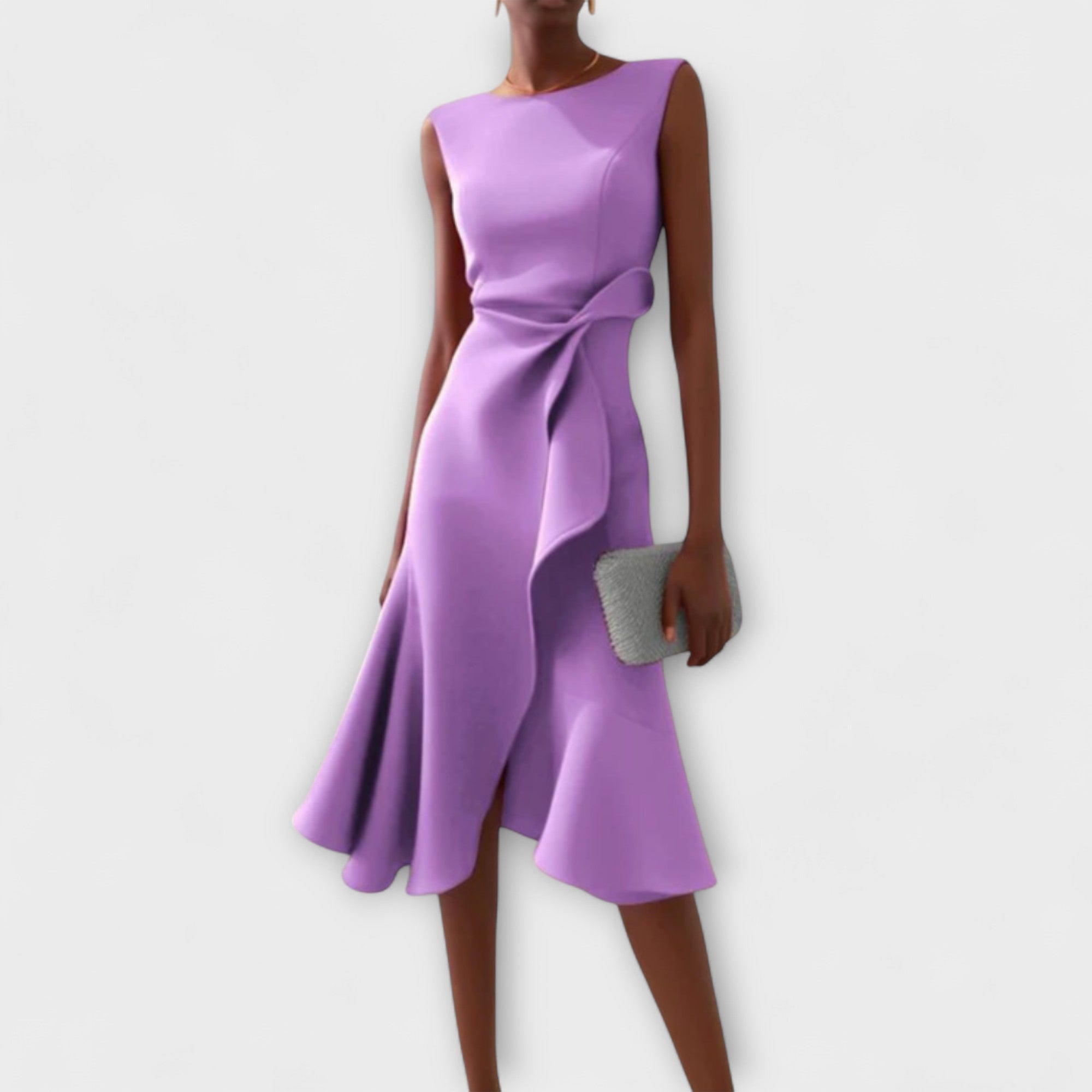Dara | Women's Sleeveless Draped Asymmetric Ruffle Midi Dress 4