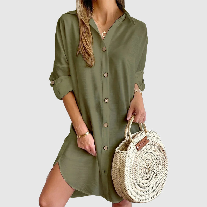 Daria | Women's Button Down Roll Tab Sleeve Shirt Dress