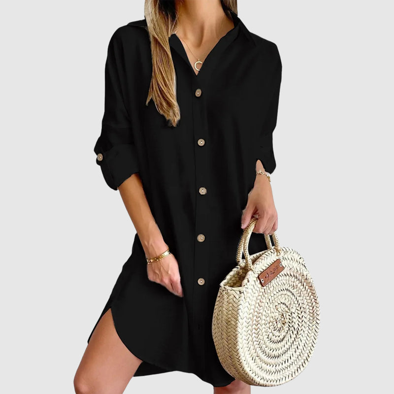 Daria | Women's Button Down Roll Tab Sleeve Shirt Dress