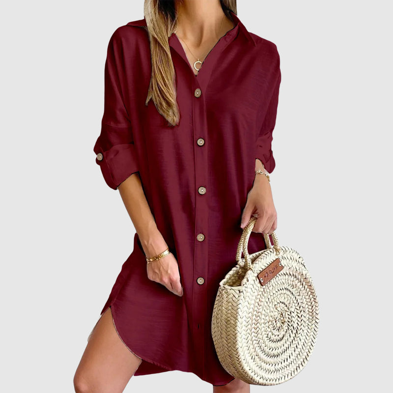 Daria | Women's Button Down Roll Tab Sleeve Shirt Dress