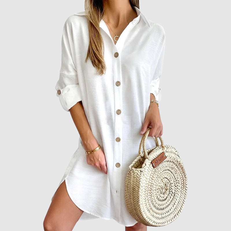 Daria | Women's Button Down Roll Tab Sleeve Shirt Dress