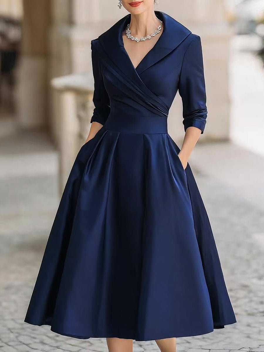 Dawn | Women's Wrap V-Neck 3/4 Sleeve A-Line Midi Dress