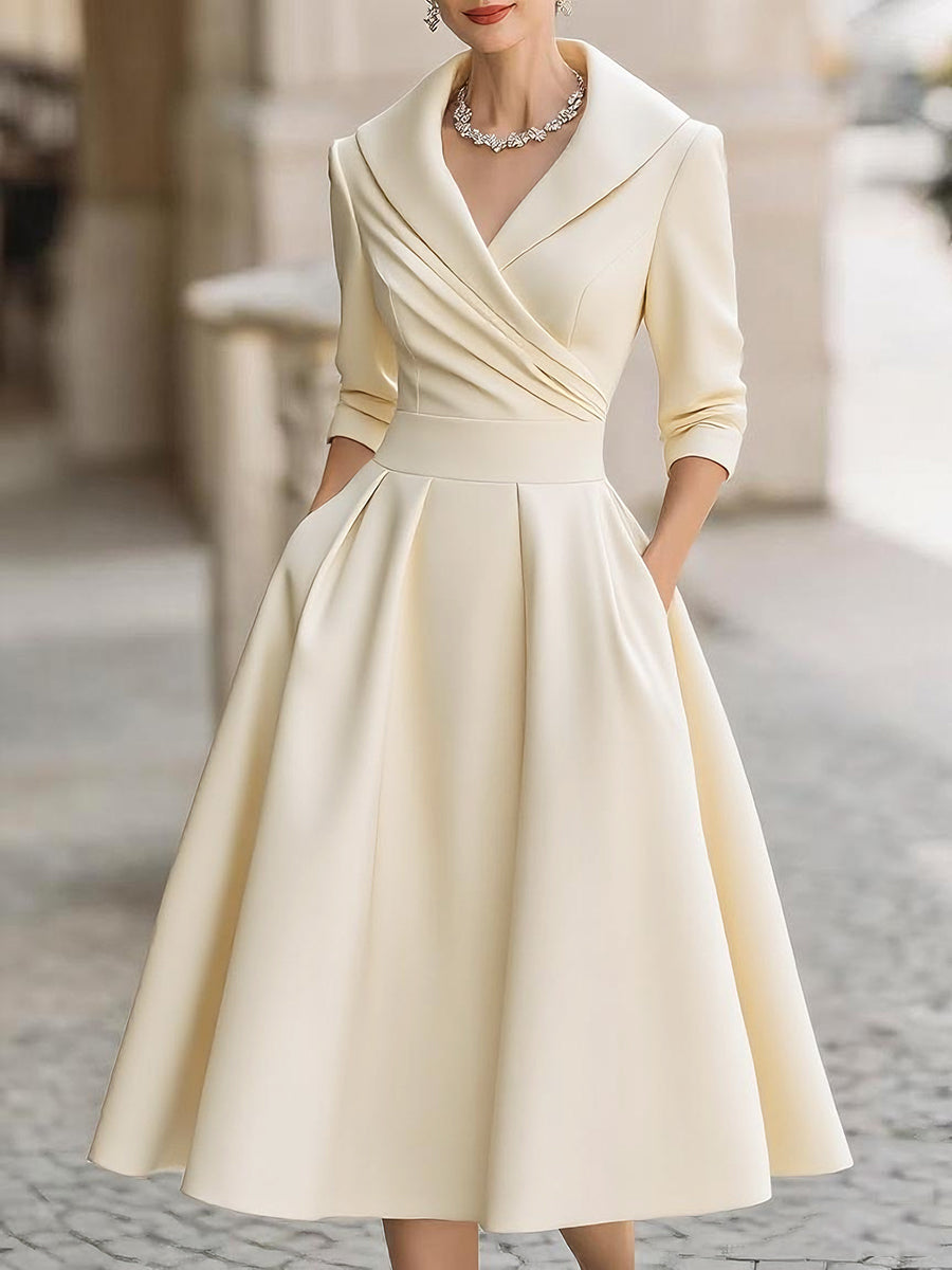 Dawn | Women's Wrap V-Neck 3/4 Sleeve A-Line Midi Dress 2